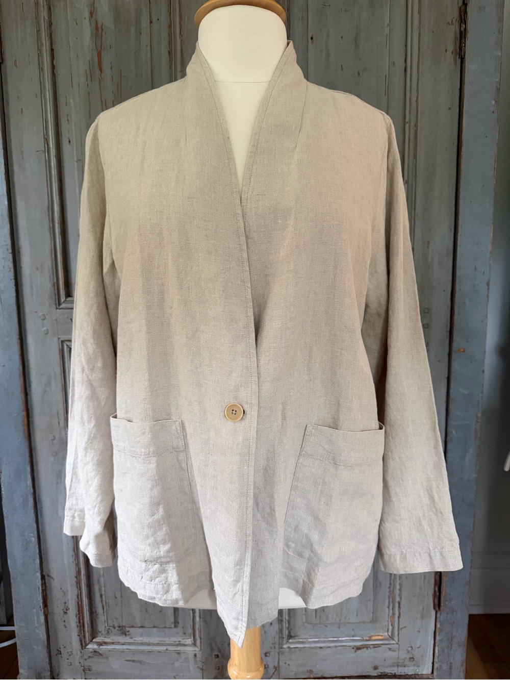 Eileen Fisher Beige Women's Linen-Blend Open Blazer Jacket
